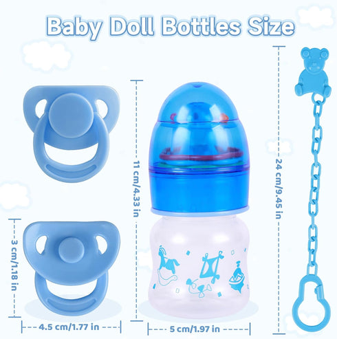 8 Set BABESIDE Baby Doll Bottles with Disappearing Milk and Juice Magic Bottles, Magnetic Pacifiers and Pacifier Clips