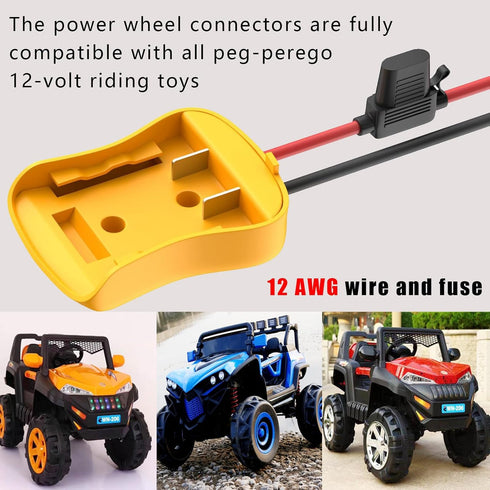 Dewalt 20V Battery Adapter for Power Wheels with Wire Harness Connector - Compatible with Peg-Perego Ride-on Car