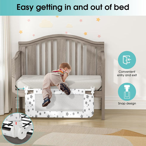 35.3" NUTIKAS Crib Rail Guard for Toddlers - Toddler Bed Rails Convertible Safety Side Protector Swing Down Mesh