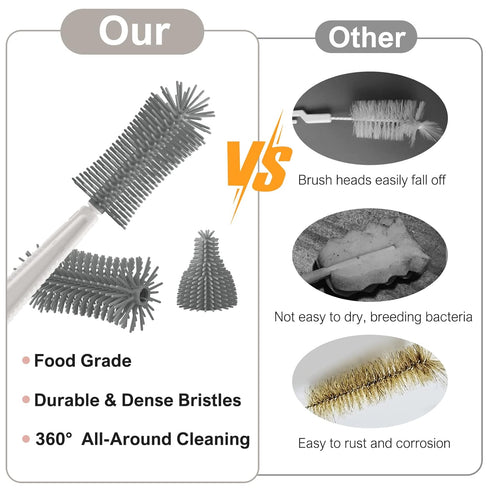 Brush,6 1 Set Baby Bottle in Bottle Cleaner with Extendable Silicone Bottle Brush,Drying Rack,Nipple & Straw