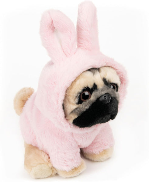 9 GUND Doug The Pug Fuzzy Pink Bunny Hoodie Doug Plush Stuffed Animal, Pink