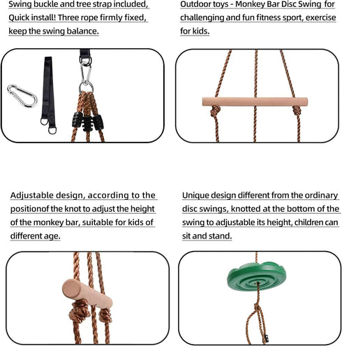 Set 7FT KINSPORY Disc Swing for Kids, Swing Accessories, Height Adjustable Gym Monkey Bars, Hanging Tree Seat