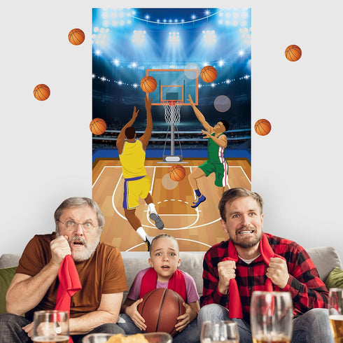 Basketball Party Game - Pin The Basketball on The Hoop with 36 Pcs Stickers, Large Poster for Kids Boys Men Birthday
