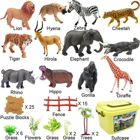 65PCS Safari Animal Figurines Toy Set, Realistic Jungle Zoo Figures for Kids Ages 3-8