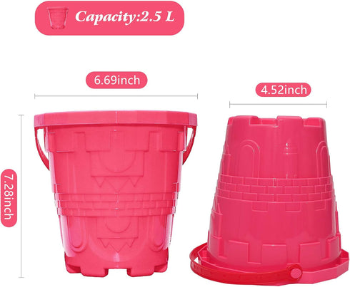 Holady 7.3'' Summer Plastic Beach Castle Mold Buckets, Large Size Sand Bucket Water Bucket for Beach Fun Great Party