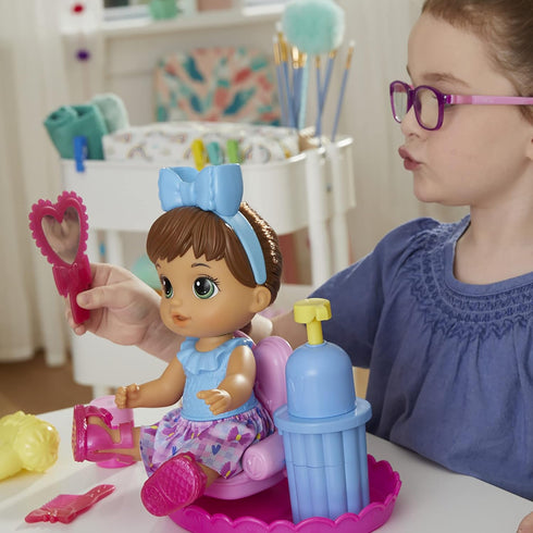 Baby Alive Sudsy Styling Doll, Brown Hair, includes 12-Inch Salon Chair, Toys for 3 Year Old Girls and Boys