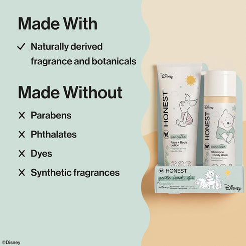 2-in-1 18.5 oz The Honest Company Cleansing Shampoo and Body Wash, Face Lotion Bundle, Disney Design, Gentle for Baby