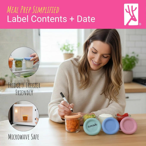4oz Set 6 Elk and Friends Borosilicate Glass Baby Food Storage Jars with Silicone Lid | Strong Glass | of | Microwave