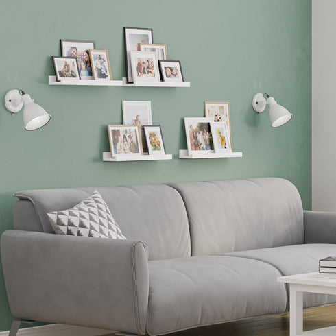 Set 4 Wallniture Denver Floating Shelves for Kids Room Decor, White Wall Bookshelf for Picture Frames, Kids Room