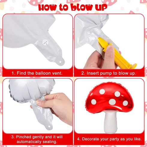 7 31 21 Inch Pcs Cute Mushroom Balloons - x Large Mushroom Aluminum Foil Balloons, Easy to Inflate, Fun Mushroom