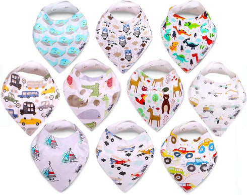 Premium Drool Bibs, Organic Cotton, 2 Layers, Absorbent, Adjustable Bandana Bibs for Toddlers