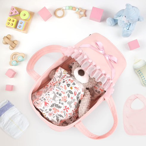 Set 9 10 11 12 Inch GAGAKU Baby Doll Bassinet, Doll Carrier Doll Carry Cot with Canopy and Pillow Blanket for Dolls