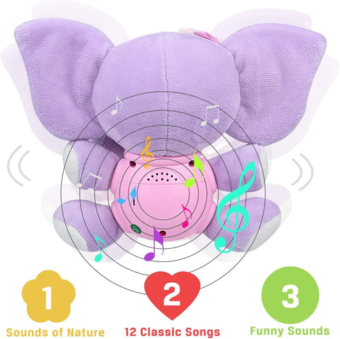 Aitbay Plush Elephant Music Baby Toys for 0-12 Months - Light Up Stuffed Animal for Boys & Girls (Purple)