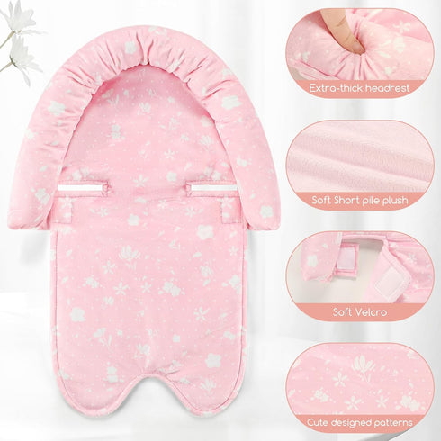 2 1 Infant Car Seat Insert & Strap Cover for Baby Girls, in Carseat Head Support Newborn, Ultra Soft Car Seat Cushion
