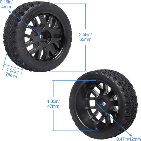 Hobbypark 4-Pack Rubber Tires & Wheels, OD 2.56'' for 1/10th Scale RC Touring Car