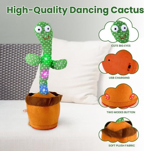 USB Charging Dancing Talking Cactus Toy - Baby Toy with 120 English Songs and Mimicking Feature