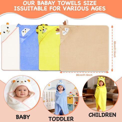 xpertwarm 4 Pack Baby Bath Supplies Baby Stuff for Newborn Infant Gifts Newborn Toddler Bath Supplies Hooded Baby