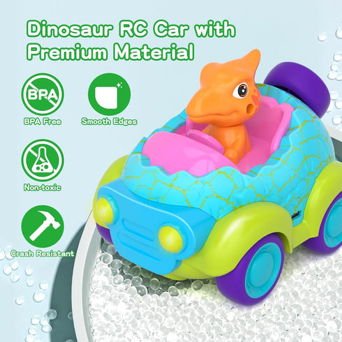 2-4 2 3 4 Remote Control Car for Toddlers, Dinosaur Toys for Ages with Lights & Music, Rechargeable RC Car Birthday