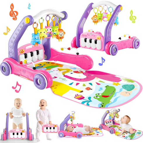 4-in-1 Baby Gym Play Mat with Learning Walker, Tummy Time Mat &