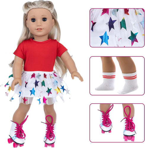 18 Inch Doll Accessories, 7PC Travel Skating Sport Play Set for 18 inch Girl Doll Outdoor Sport (Doll Not Included)