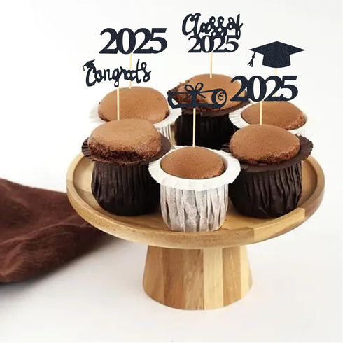 30 PCS Graduation Cupcake Toppers 2025, Grad Cap Cake Toppers, Food Picks for Party Supplies & Favors, 5 Styles