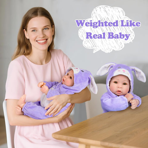 17 Inch 3+ Aori Real Baby Dolls - Realistic Baby Doll with Soft Body & Purple Bunny Outfits for Girls Pretend Play