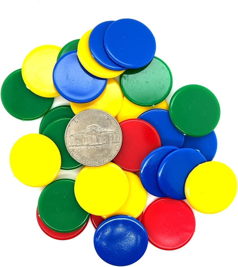 Plastic Counters (48): Gaming Tokens in Blue, Red, Yellow, Green for Bingo, Tiddly Winks, Board Games