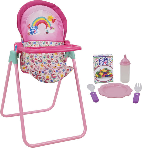 Baby Alive 509 Crew Doll High Chair Set - Pink & Rainbow - 6 Pieces, Fits Dolls Up to 24"