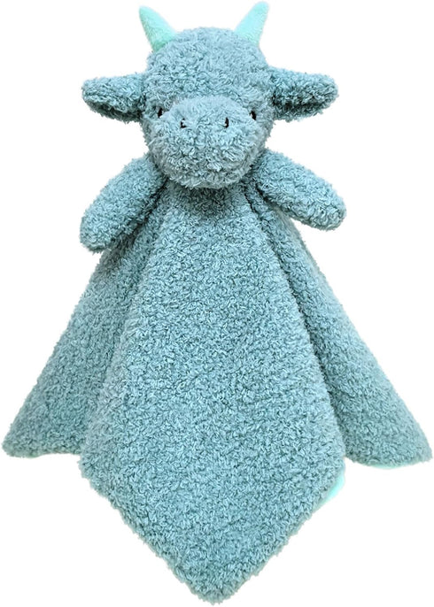 Baby Cyan Dragon Soft Stuffed Animal Security Blanket, Plush Dinosaur Lovey, Cuddly Newborn Snuggle Blankie, 14"