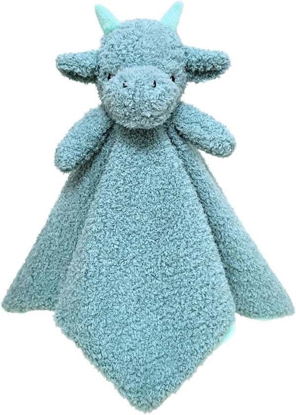 Baby Cyan Dragon Soft Stuffed Animal Security Blanket, Plush Dinosaur Lovey, Cuddly Newborn Snuggle Blankie, 14"