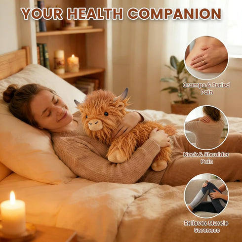 SuzziPals Heatable & Coolable Highland Cow Weighted Stuffed Animals, Microwavable Stuffed Animals Heating Pad