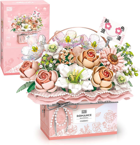 MEIEST Flower Bouquet Building Blocks Model Set,Simulation Artificial Rose Handheld Gift Box,Bonsai Plant