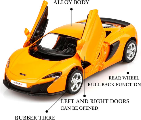 1/36 Scale Mclaren 650S Diecast Model Car, Pull Back Vehicles, Cars Gifts for Boys Girls