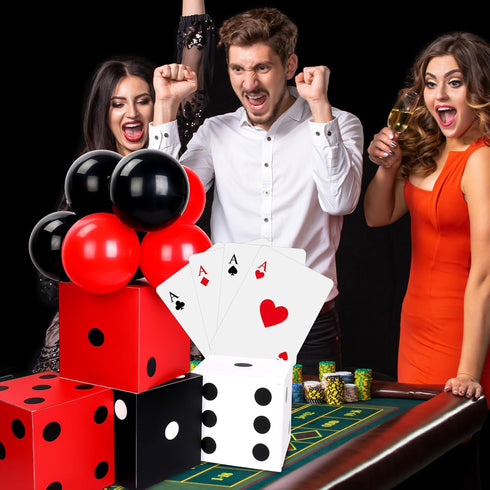 Hollowfly 54 6 11inch 12 Pcs Casino Theme Party Decoration Including Pcs Large Casino Dice Boxes Pcs Poker Playing