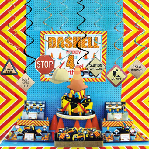 30Ct Construction Signs Hanging Swirl Decorations - Dig Zone Stop Crew Entrance Safety First Dump Gifts Here Helmet