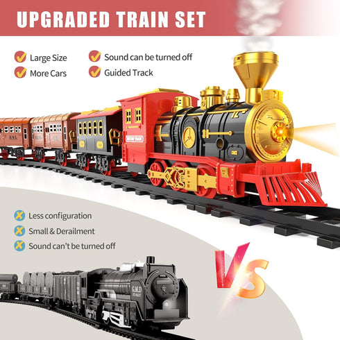 TEMI Train Set for Kids 3-5, Rechargeable Red Train with Steam Engine, Cargo Car, Long Track, Gift for Boys & Girls