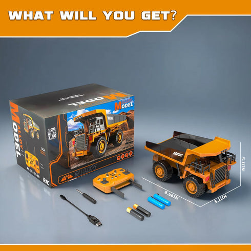 13-Channel 2.4GHz 3+ Remote Control Dump Truck Toy, Rc Construction Vehicles with Metal Bed & Light, RC Truck for Kids