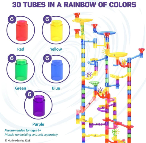 30pcs Set 4+, Marble Genius Tubes, Marble Run Accessory for Kids Ages Fun Building & Learning Educational Construction