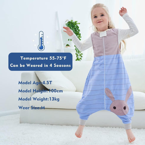 MICHLEY Toddler Sleeping Sack with Feet, Newborn Infant Sleeveless Sleeping Bag, 2-way Zipper, Blue Rabbit, 3-5T