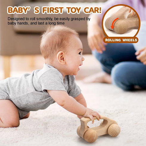 TOY Life Wooden Cars for Toddlers 1-3 - Montessori Toys for Babies, Baby Rattle Wooden Toy Truck