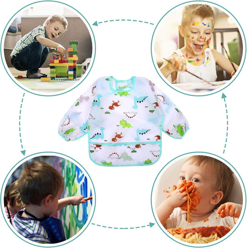 Accmor 3 Pack 6-36 Long Sleeve Bibs, Baby Smock Waterproof Sleeved Bib Smock for Baby Toddler Months