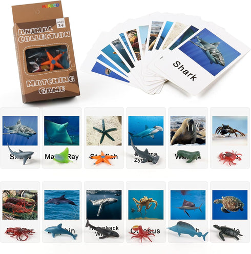 MEROCO Montessori Animal Match Game Cards - Marine Animal Matching Montessori Language Materials for Toddlers Preschool