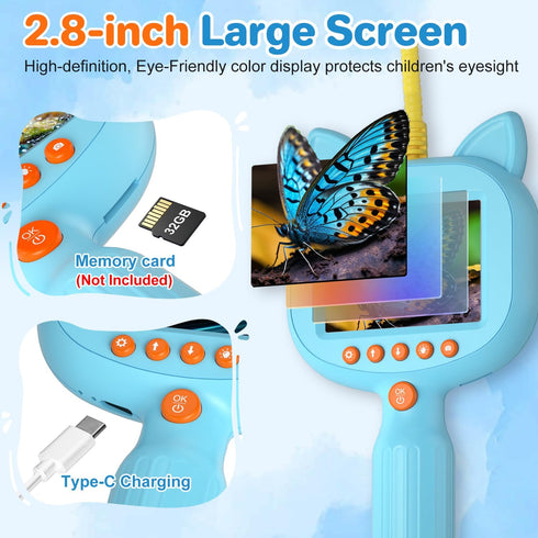 wxnlo 1920P 2.8" 3-12,Stocking Kids Borescope Toy with Light, HD Endoscope Snake Wildlife Camera with LCD, STEM