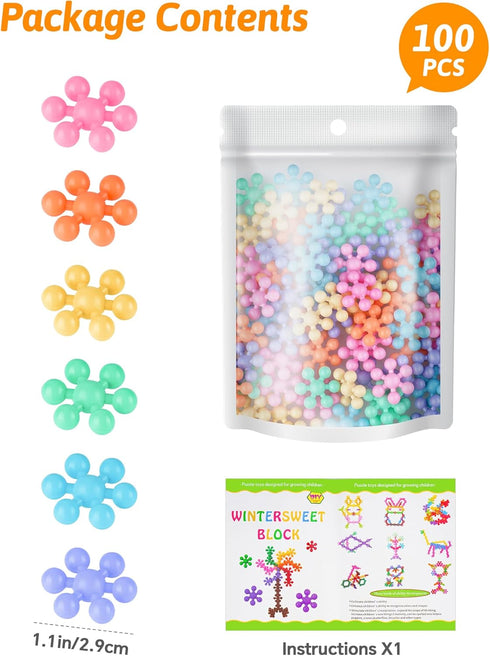 NiToy 100PCS 3+, Snowflake Interlocking Building Block Educational Toy for Kids Ages Multi-Color Solid Plastic Early