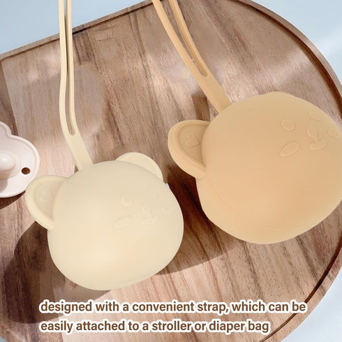 Cute Silicone Pacifier Holder Case for Travel - Milk Tea Color
