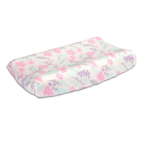 Floral Changing Pad Cover in Pink, Mint, Purple and Grey by The