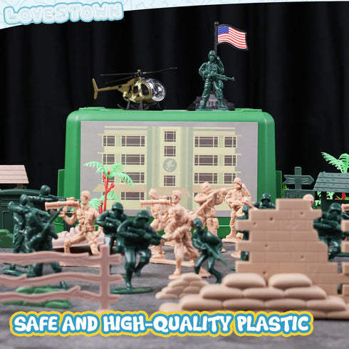 LovesTown 117PCS Army Men Playset - Military Soldier Set with Jeep Helicopter for Kids