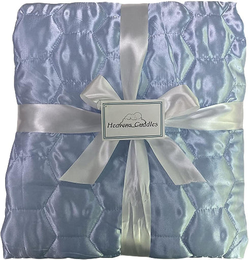 Heavens Cuddles 48"x36" Quilted Satin Baby Blanket (Light Blue)