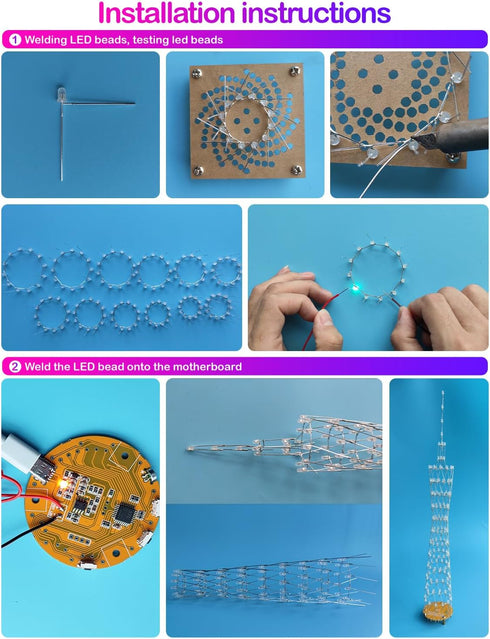 Led Canton Tower Model DIY Electronic Kit, LED Cube Model Handmade Soldering Project Kit, Height 38cm.