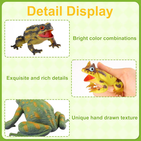 8pcs JOKFEICE Realistic Soft Frog Toys - Large Floating Squeaking Tree Frog Figurines for Science Projects, Educational
